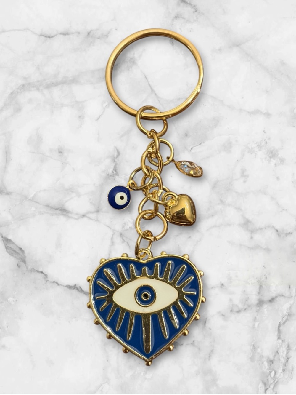 Gold-tone Blue Evil Eye Heart Keychain